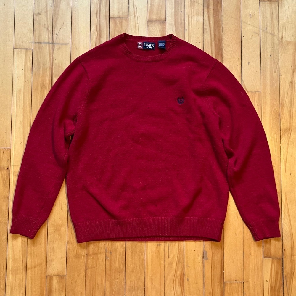 Chaps Mens Red Crew Neck Long Sleeve Sweater Size M Embroidered Logo